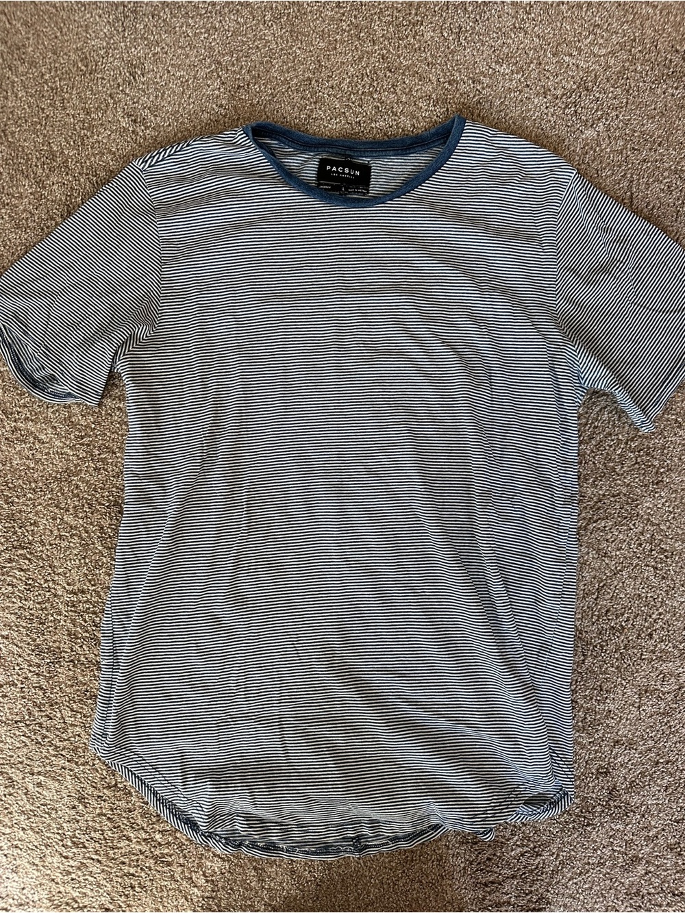 PacSun White & Blue Thin-Striped Crewneck Tee